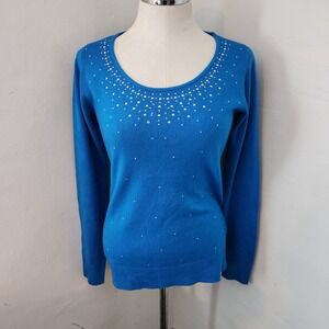 Laura‎ Scott Royal Blue Rhinestone Sweater Women's Size Medium